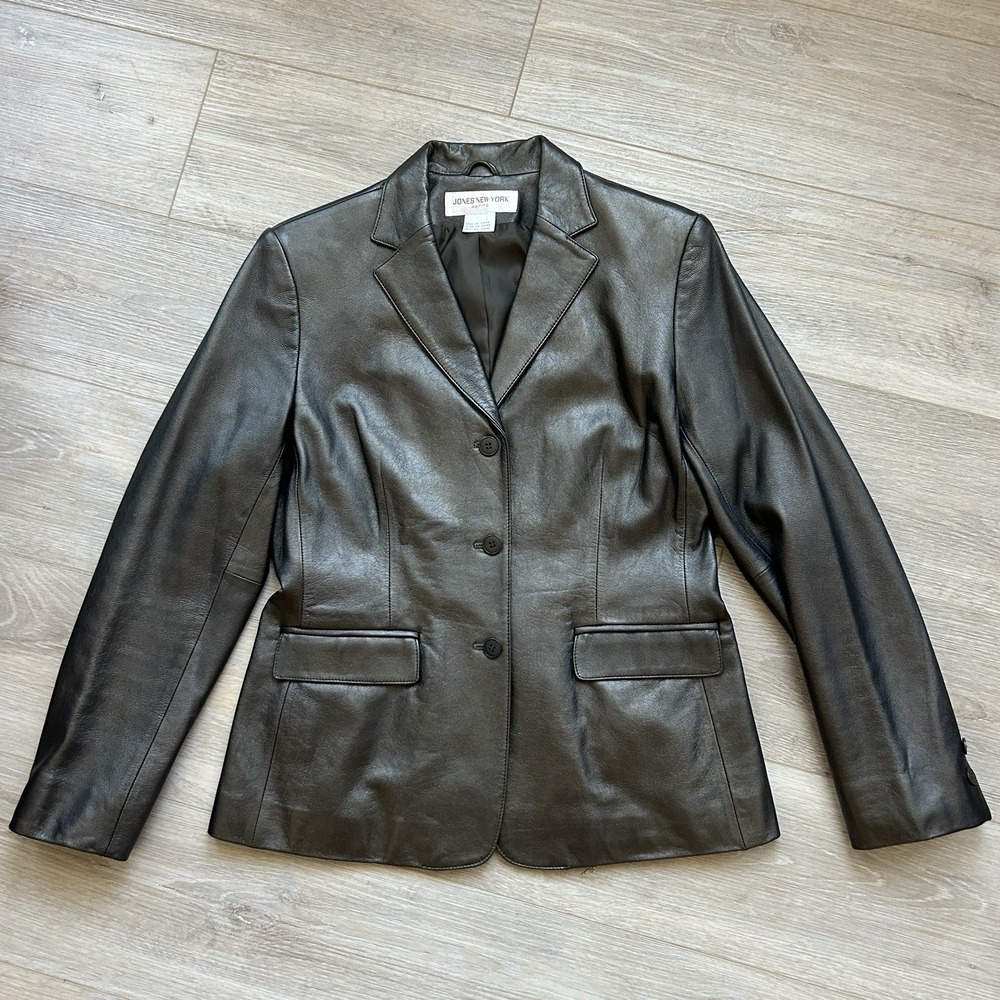 Jones New York Petite Medium Pewter Metallic Leather Soft Casual Rock